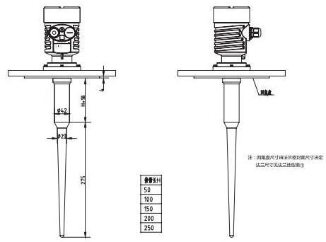 防腐棒式雷达物位计外型尺寸图