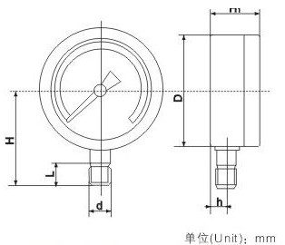 耐酸压力表外形尺寸图