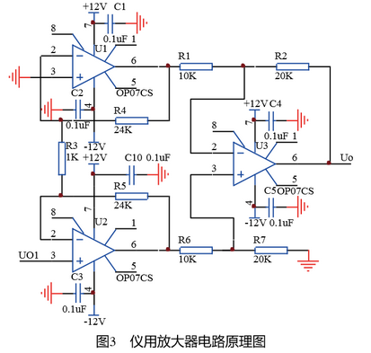 K型热电偶仪用放大器电路原理图示