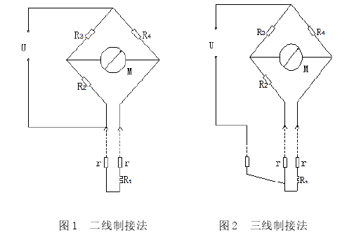 热电阻二线制，三线制接法示意图